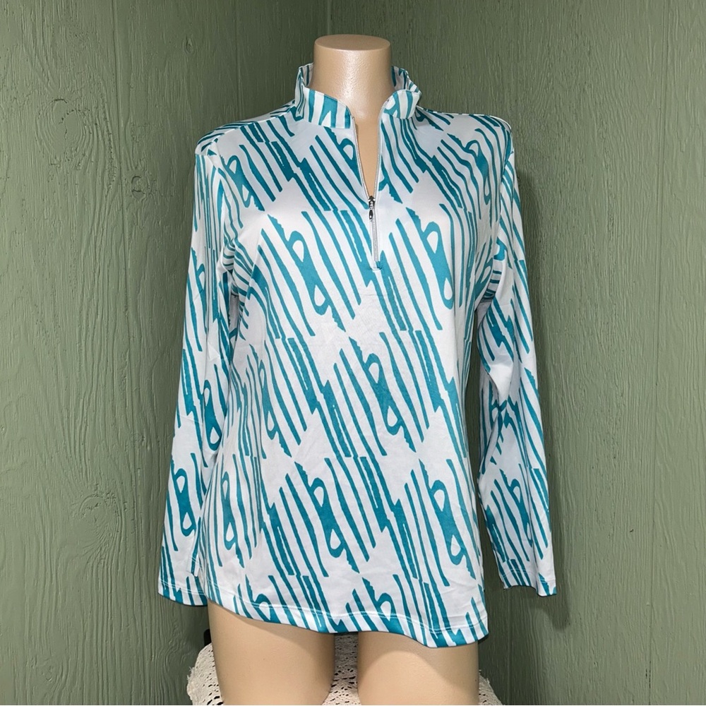 Blue and white golf shirt women’s Large IMPLICITE by Jamie Sadock